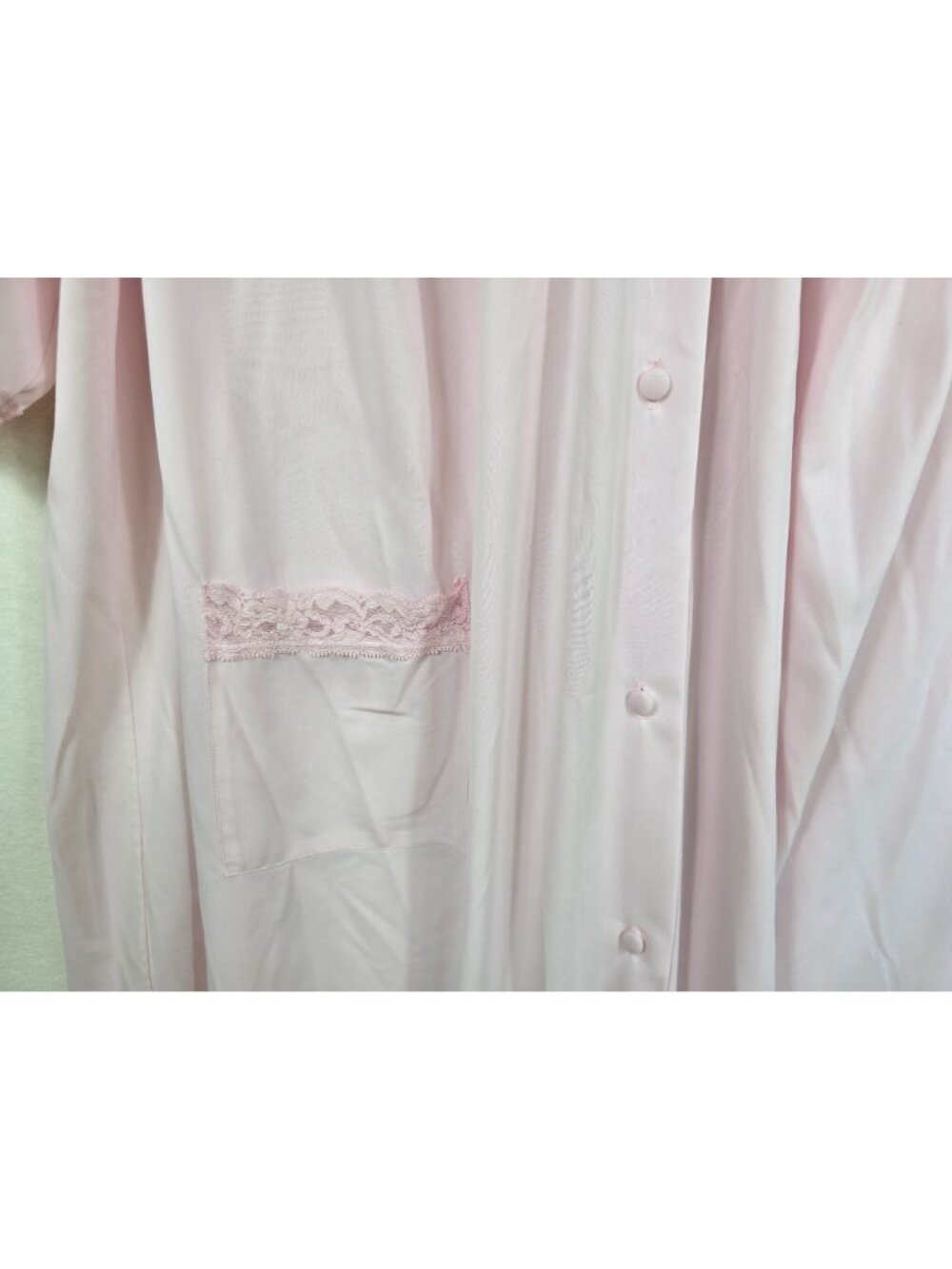 Vintage Long Pink Lace Trim Nightgown With Pockets & Button Front Large - Picture 4 of 5